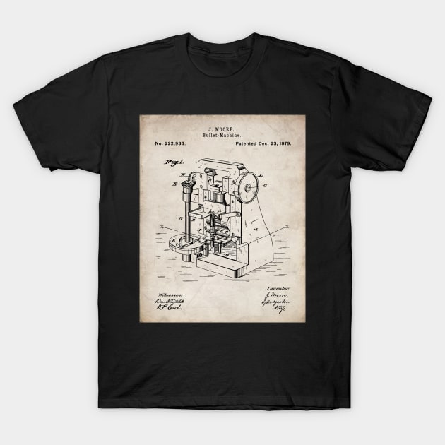 Bullet Machine Patent - Gun Enthusiast Firearms Shop Art - Antique T-Shirt by patentpress